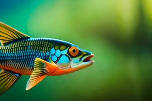 ein bunt Fisch mit Blau und Orange Streifen. KI-generiert foto