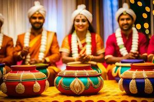 indisch Hochzeit Zeremonie mit Schlagzeug. KI-generiert foto