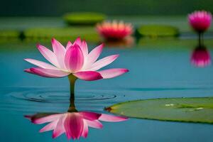 Rosa Lotus Blume im das Wasser mit Blätter. KI-generiert foto