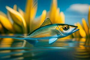 Fisch im Wasser mit Gras und Pflanzen. KI-generiert foto