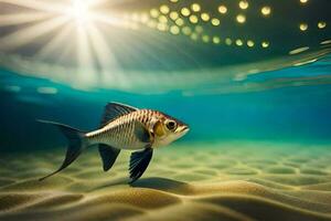 ein Fisch Schwimmen im das Sand. KI-generiert foto