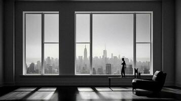 elegant Minimalismus Luxus Leben Zimmer im nyc generativ ai Kunst foto