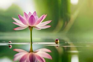 ein Rosa Lotus Blume ist schwebend im das Wasser. KI-generiert foto