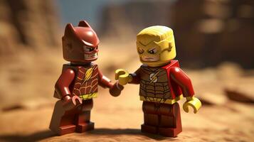 Lego Helden Teamarbeit oben zu speichern das Welt ai generativ foto