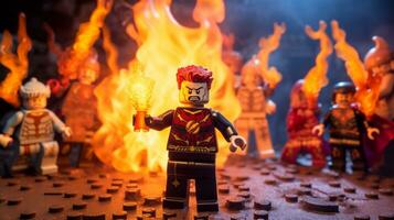 Lego Helden Teamarbeit oben zu speichern das Welt ai generativ foto