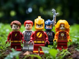 Lego Helden Teamarbeit oben zu speichern das Welt ai generativ foto