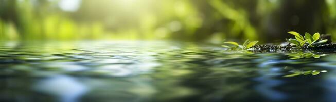 verschwommen Bild von natürlich Hintergrund von Wasser und Pflanzen. generativ ai foto