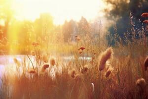 Kunst Herbst sonnig Natur Hintergrund. generativ ai foto