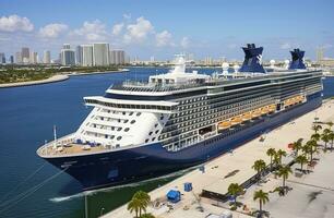 Kreuzfahrt Schiff Berühmtheit Unendlichkeit angedockt im Hafen Everglades, ft Lauderdale, Florida. generativ ai foto