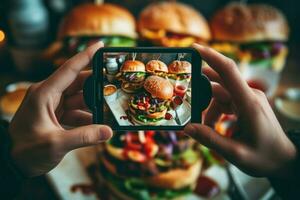 aufmerksam Person nehmen Foto lecker Lebensmittel. generieren ai