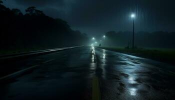leeren Autobahn beim Nacht nach Regen ai generativ foto