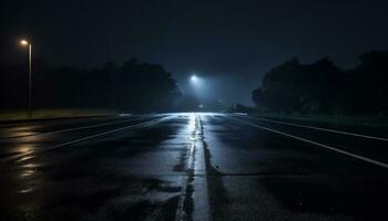 leeren Autobahn beim Nacht nach Regen ai generativ foto