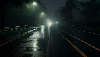 leeren Autobahn beim Nacht nach Regen ai generativ foto