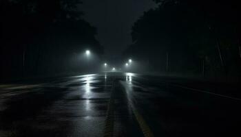 leeren Autobahn beim Nacht nach Regen ai generativ foto