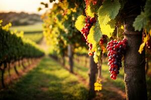 Reben und Trauben im Weinberg. kommerziell appellieren. perfekt zum Herbst Getränk Verkauf. ai generativ foto