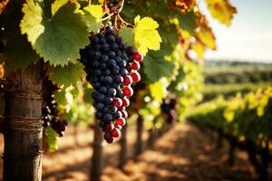 Reben und Trauben im Weinberg. kommerziell appellieren. perfekt zum Herbst Getränk Verkauf. ai generativ foto