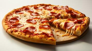 frisch köstlich Pizza isoliert auf Weiß Hintergrund. generativ ai foto