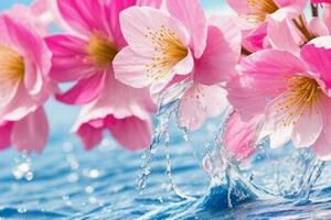 Wasser spritzt auf das Sakura Blume. Hintergrund. ai generativ Profi Foto
