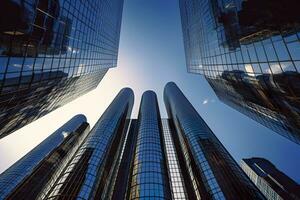 reflektierend Wolkenkratzer, Geschäft Büro Gebäude. ai generiert foto