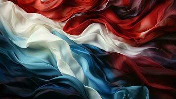 KI-generiert abstrakt Hintergrund von Farbe Schlaganfälle im das bilden von Wellen und Linien im Blau rot Weiß Farben von das amerikanisch Flagge foto