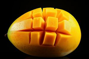 tropisch Früchte. reif Gelb Mango Frucht. Mango Schnitt in Stücke. foto