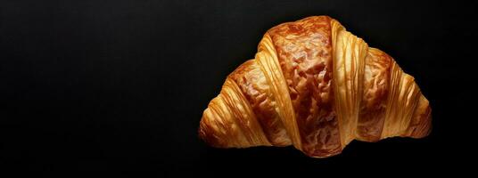 generativ ai, frisch Croissant auf dunkel Hintergrund mit Kopieren Raum, Französisch Bäckerei foto