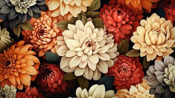 generativ ai, Blumen- bunt Muster, natürlich Pflanzen und Blumen Hintergrund, psychedelisch Illustration. Laub Ornament foto