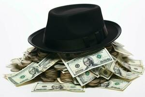 Musiker Hut mit Geld isoliert auf Weiß brauchen. generieren ai foto