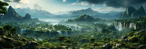 generativ ai, schön Grün Amazonas Wald Landschaft, Regenwald Urwald mit Wasserfälle foto