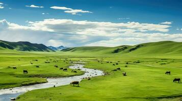 Weite mongolisch Steppen expansiv ai generiert foto