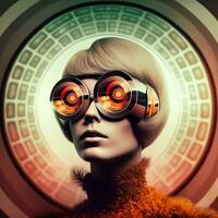 futuristisch Frau mit ai generiert Brille foto
