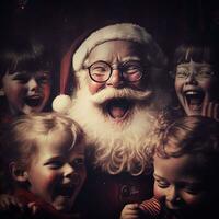 unheimlich Santa ai generiert Bild von Santa claus Lachen mit Kinder foto