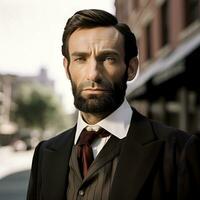 zeitgenössisch Darstellung Abraham Lincoln im modern Kleidung generative ai foto