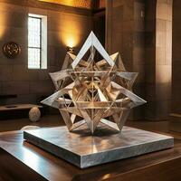 Merkaba Skulptur im ein Museum, religiös Symbol von Judentum generativ ai foto