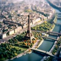 ai generiert perfekt oben Aussicht Miniatur Paris auf Schaltkreis Tafel foto