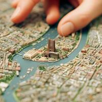ai generiert perfekt oben Aussicht Miniatur Paris auf Schaltkreis Tafel foto