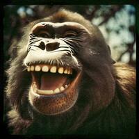 froh Schimpanse ein Porträt von ein Lachen Schimpanse generativ ai foto
