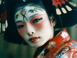 elegant Traditionen Porträt von ein japanisch Frau im traditionell Kleidung generativ ai foto
