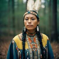 Cherokee Eleganz traditionell Kleid generativ ai Porträt foto