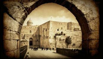 Überblick von das Western Mauer im jerusalem generativ ai foto