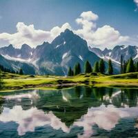 Sommer- Gelassenheit im das alpin Berge, Bild generiert durch ai foto