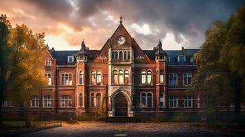 extern Aussicht von ein charmant Englisch hoch Schule, generativ ai foto