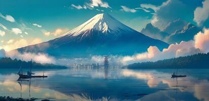 neblig Morgen beim montieren Fuji. generativ ai. foto