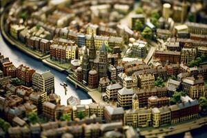 Miniatur London ein perfekt oben Sicht. generativ ai. foto