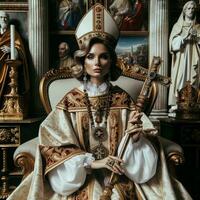 historisch Moment jung Frau gewählt Papst im katholisch Insignien. generativ ai foto