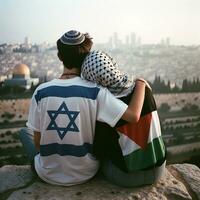jung Paar im Liebe Symbol von Frieden und Versöhnung im Jerusalem. generativ ai. foto