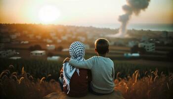 Symbol von Frieden jüdisch und palästinensisch freunde im Jerusalem. generativ ai foto