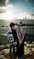 Symbol von Frieden jüdisch und palästinensisch freunde im Jerusalem. generativ ai foto