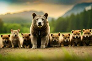 ein Bär und ihr Jungen sind Stehen zusammen. KI-generiert foto