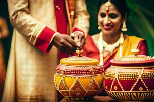 indisch Hochzeit Zeremonie im Bangalore. KI-generiert foto